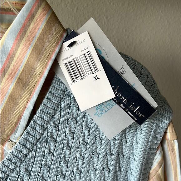 NWT Northern Isles Light Blue Cable Knit Sweater Vest and L/S Shirt - XL - Picture 2 of 9